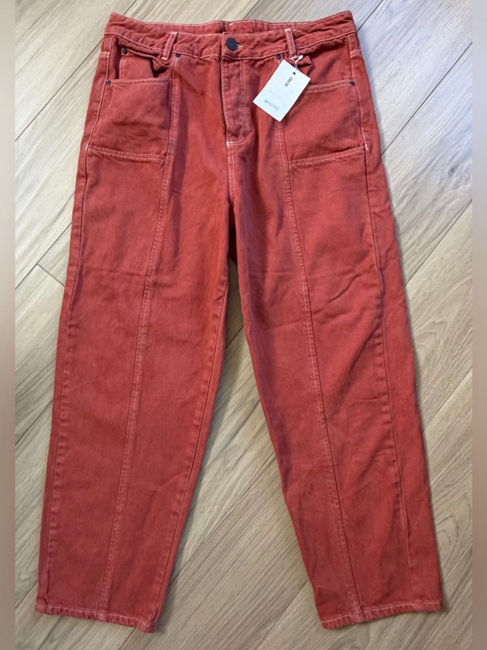 ASOS White Premium Capsule Crop Rust Red Wide-Leg Utility Jeans NWT Sz 34
